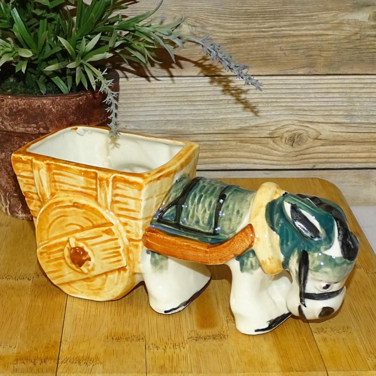 Occupied Japan Ceramic Donkey Pulling Cart Hand Painted Etsy