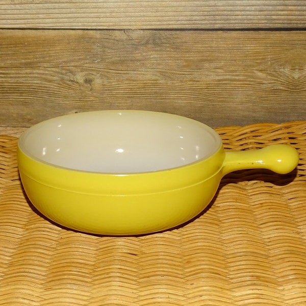 Vintage 1960s Glasbake Soup Chili Bowl Yellow Milk Glass Lug Handle J-314