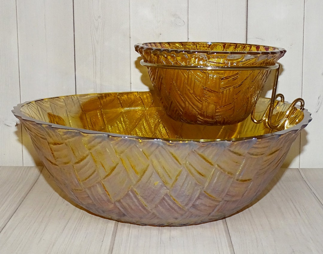 Indiana Glass Co, Iridescent, Golden Tone, Basketweave, Carnival Glass