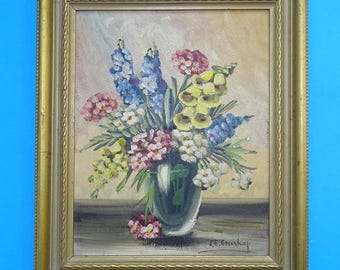 Vintage Floral Oil Painting, Signed Janet Greenleaf, Framed 12.5