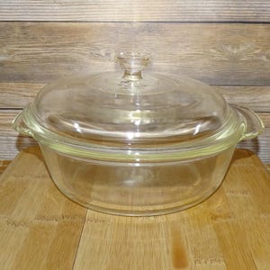 Vintage Round Fire King #447 Clear Casserole Dish 1 1/2 Qt with #407 Knob Lid