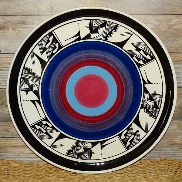 1983 Ute Mountain Tribe Large 13.5” Pottery Ceramic Platter Signed L.B.Native American