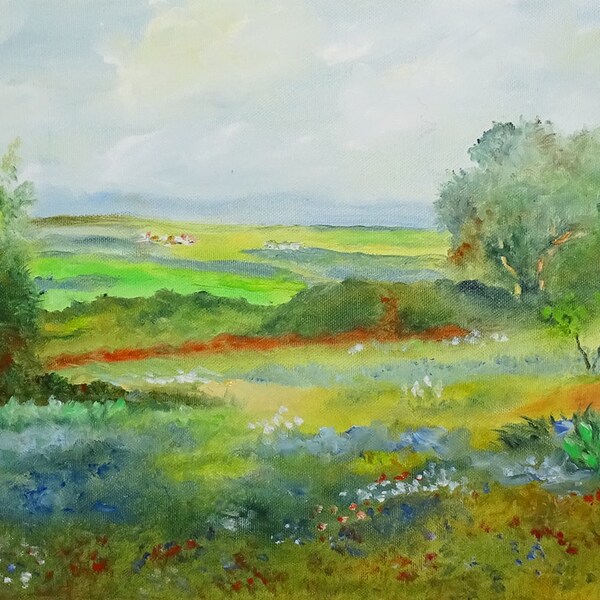 Impressionist, Summer Landscape, Oil Painting, Wildflower Meadow, O/C, Signed KAMI, Framed 17.5x13.5, Wildflower Painting, Wall Art Decor