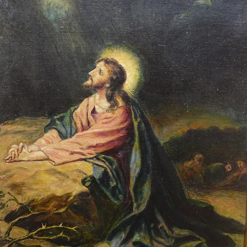 Antique Original Oil Painting Christ in the Garden of Gethsemane A ...