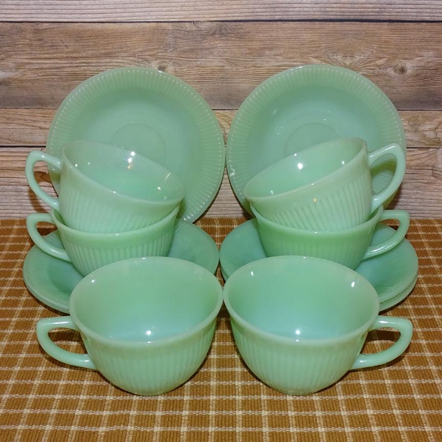 Fire King Jadeite Cup and Saucer - Etsy Fire King Jadeite Cup and Saucer - Etsy