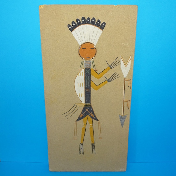 Navajo YEI Sand Painting Signed David V. Lee 8x16 Native American