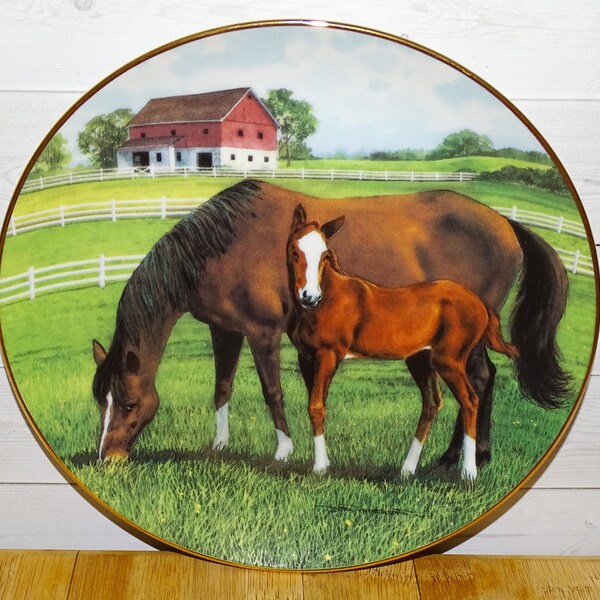 Morning on the Farm, Collector Horse Plate, Donald Patterson, Danbury Mint, B2610, First in Series, Mare and Foal, Collector Plate Series