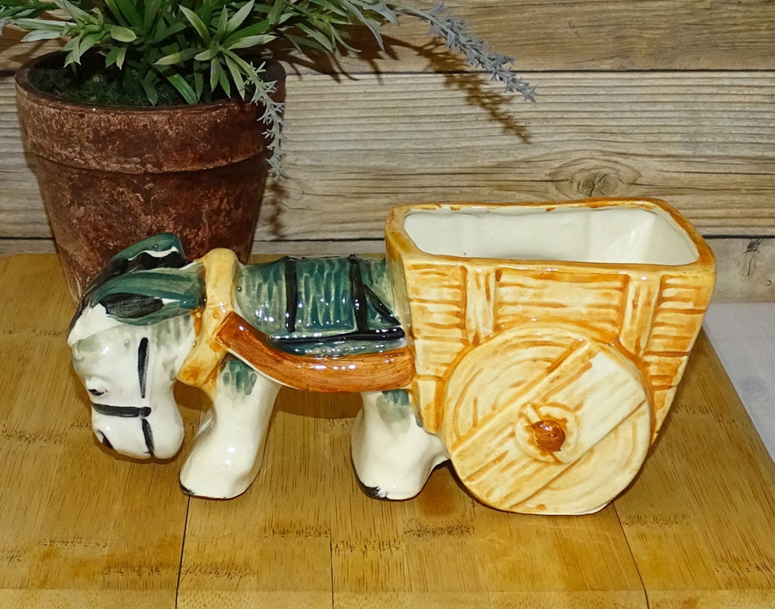 Occupied Japan Ceramic Donkey Pulling Cart Hand Painted Etsy