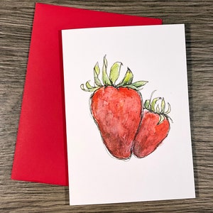 Sweet Strawberry Greeting Card, Thinking of You Note Card, Personalized Blank 5 x 7 Card image 2