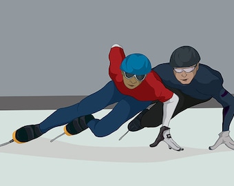 Speed Skaters Wall Art and Home Decor, Winter Sports Poster