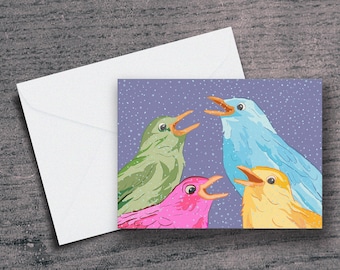 Four Calling Birds Christmas Card: Personalized Holiday Greeting