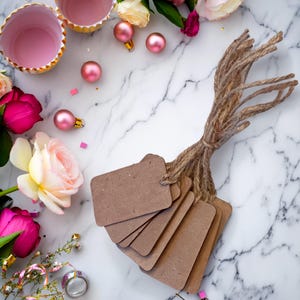 Rectangle Brown Kraft Hang Tags: Blank Price Tags with Twine