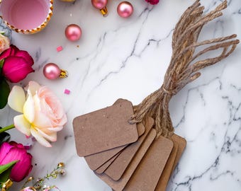Rectangle Brown Kraft Hang Tags: Blank Price Tags with Twine