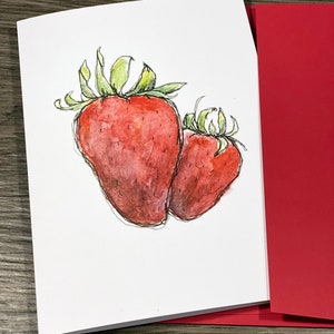 Sweet Strawberry Greeting Card, Thinking of You Note Card, Personalized Blank 5 x 7 Card image 3