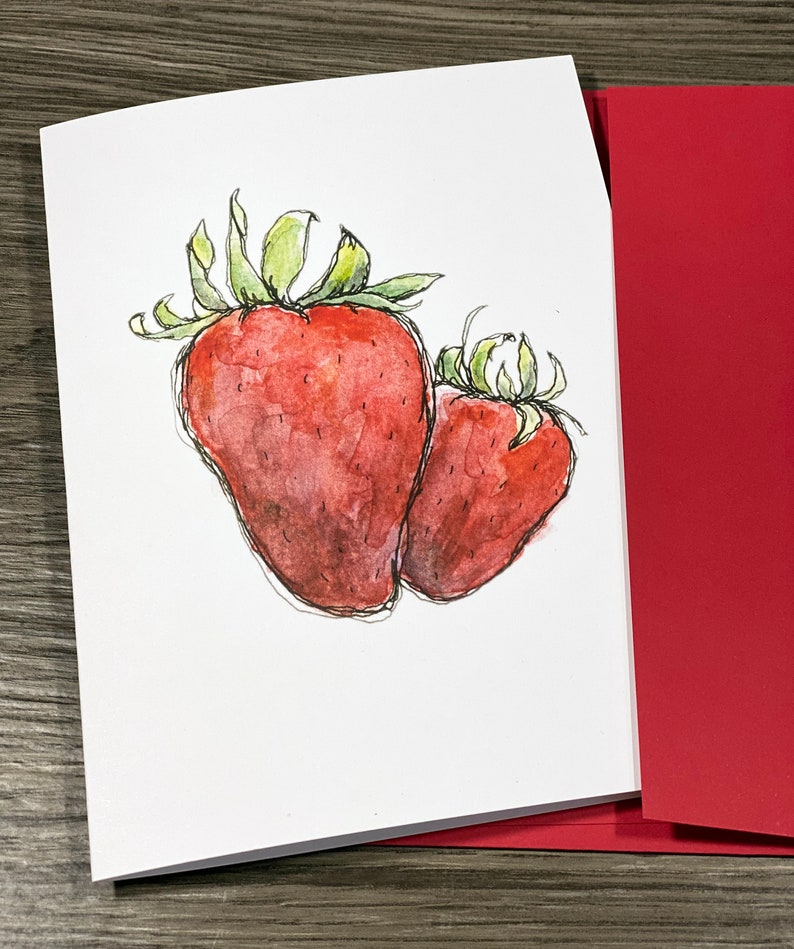 Sweet Strawberry Greeting Card, Thinking of You Note Card, Personalized Blank 5 x 7 Card image 3