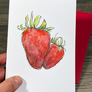 Sweet Strawberry Greeting Card, Thinking of You Note Card, Personalized Blank 5 x 7 Card image 4