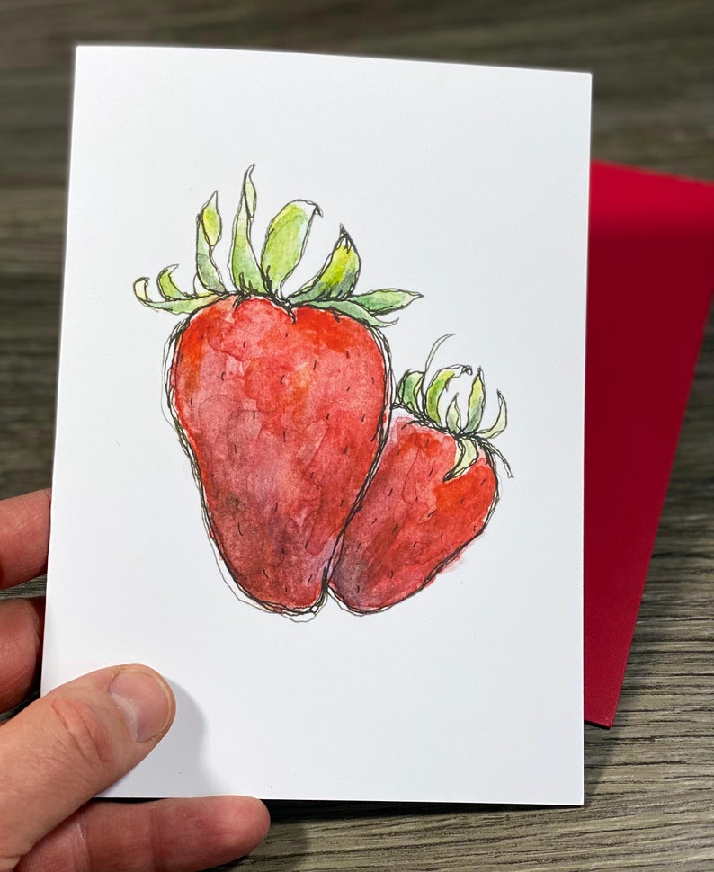 Sweet Strawberry Greeting Card, Thinking of You Note Card, Personalized Blank 5 x 7 Card image 4