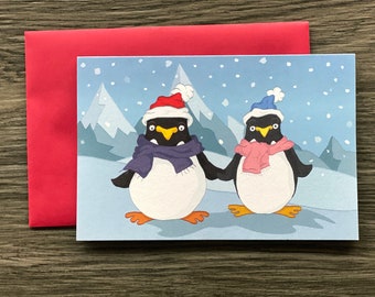 Penguin Christmas Card, Personalized Holiday Card, Cute Penguin Xmas Card