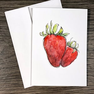 Sweet Strawberry Greeting Card, Thinking of You Note Card, Personalized Blank 5 x 7 Card image 1