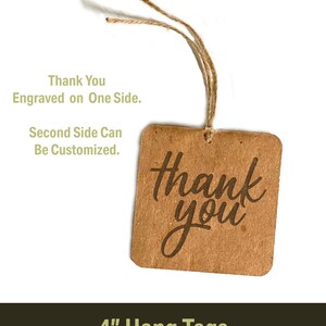 Etiquetas colgantes Kraft personalizadas, etiquetas cuadradas de regalo y agradecimiento grabadas con láser de doble cara de 4", etiquetas de regalo de peso pesado, etiqueta colgante rústica