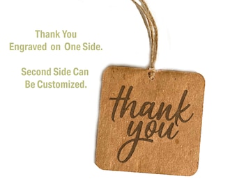 Personalized Kraft Hang Tags, 4" Square Double-Sided Laser Engraved Gift and Thank You Tags, Heavy Weight Gift Tags, Rustic Hang Tag