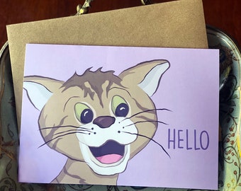 Cute Cat Greeting Card, Thinking of You Card, Pet Sitter Thank You Card, Kitten Note Card, Blank 5 x 7 Note Card