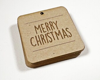 Laser Engraved Merry Christmas Gift Tags, Kraft Chipboard Tags