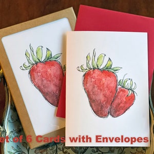 Tarjetas de amistad de fresa dulce, tarjeta de felicitación divertida, juego de tarjetas de amistad, juego de tarjetas de nota pensando en ti de 6