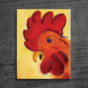 Barnyard Rooster Wrapped Canvas Print, Home Office Decor, Farm Wall Art, Oil Pastel