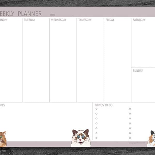 Effortlessly Organize Your Week with this Friendly Cat Weekly Planner Desk Pad - Includes 50 Tear-Off Sheets for Office or Student Use