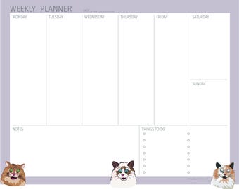 Friendly Cats Weekly Planner Desk Pad - 50 Tear-Off Sheets