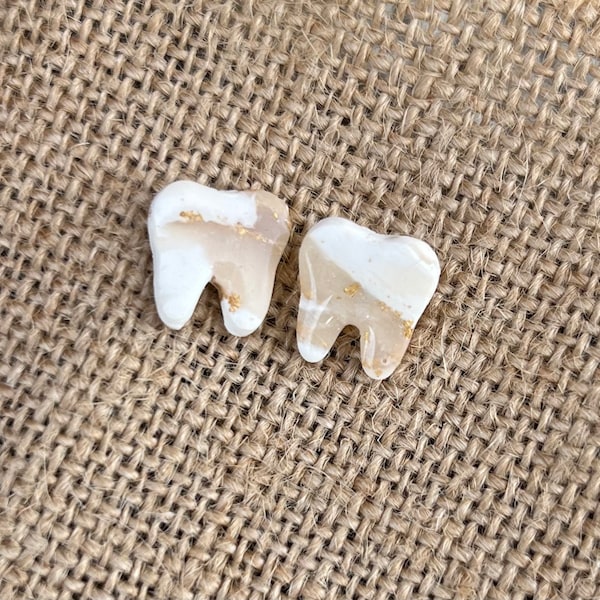 Yellow Gold Marble Tooth Earrings