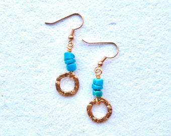 Utah earrings, turquoise earrings, turquoise jewelry, Southwest jewelry, hammered metal earrings, funky earrings, Bohemian, copper earrings