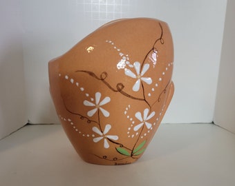 Jarrón de cerámica esmaltado floral vintage aficionado único en su clase