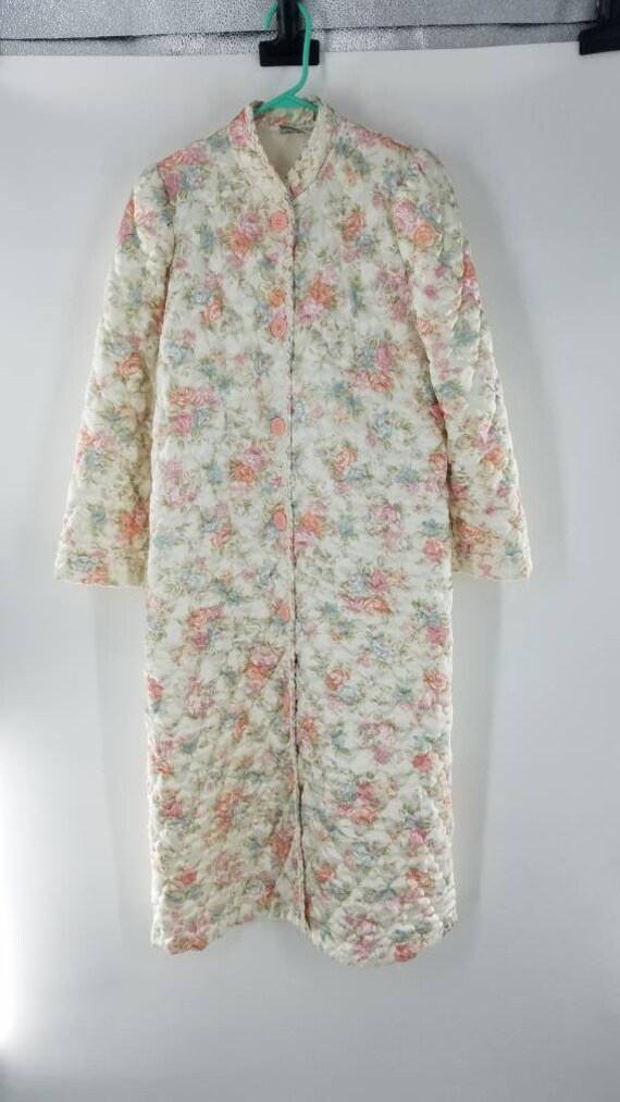 Vintage Miss Elaine Satin Quilted Floral Bathrobe