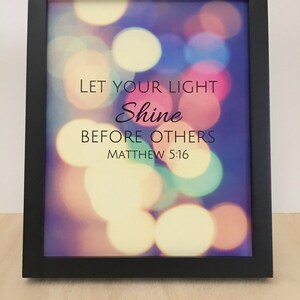 Mateo 5:16 Arte mural cristiano imprimible, Deja que tu luz brille delante de los demás, Versículo de la Biblia, Cita de fe, Decoración inspiradora, Impresión digital.