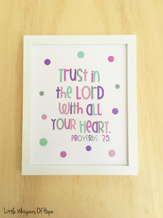 Printable Christian Wall Art, Bible Verse Print, Trust in the Lord, Proverbs 3:5, Scripture Quote, Purple Wall Art, Dorm Room Decor 8x10.
