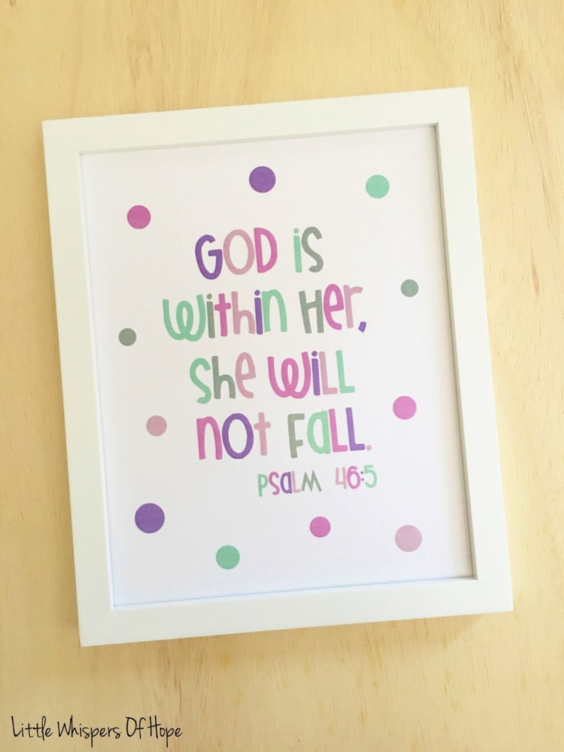 Girl Scripture Wall Art, God is Within Her, She Will Not Fall
