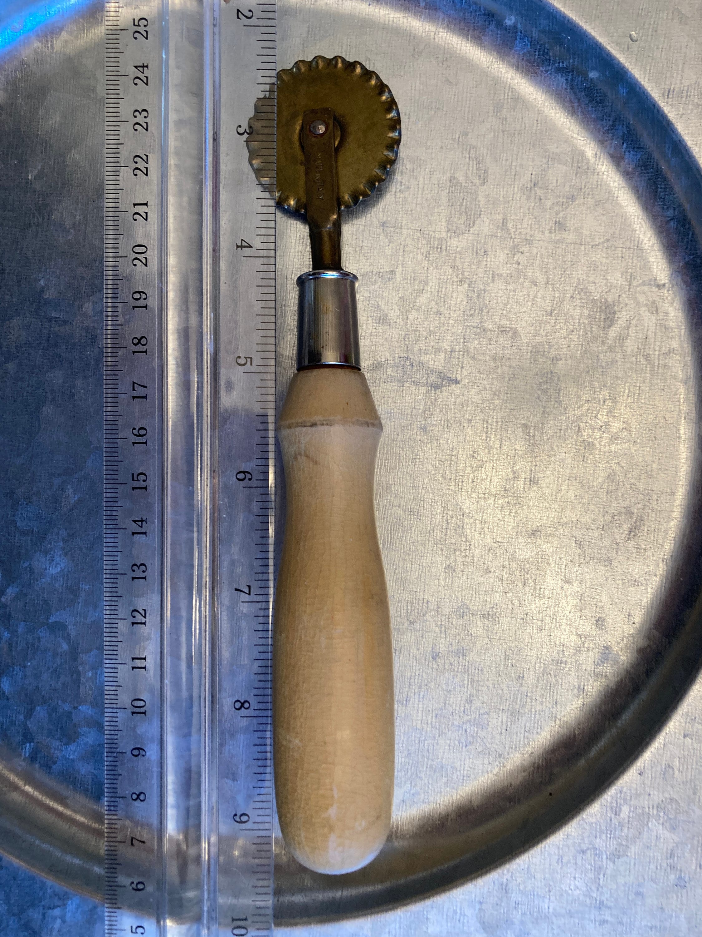 Vintage Pastry Crimping Tool, Made in Italy, Wood Handle, Metal Crimper