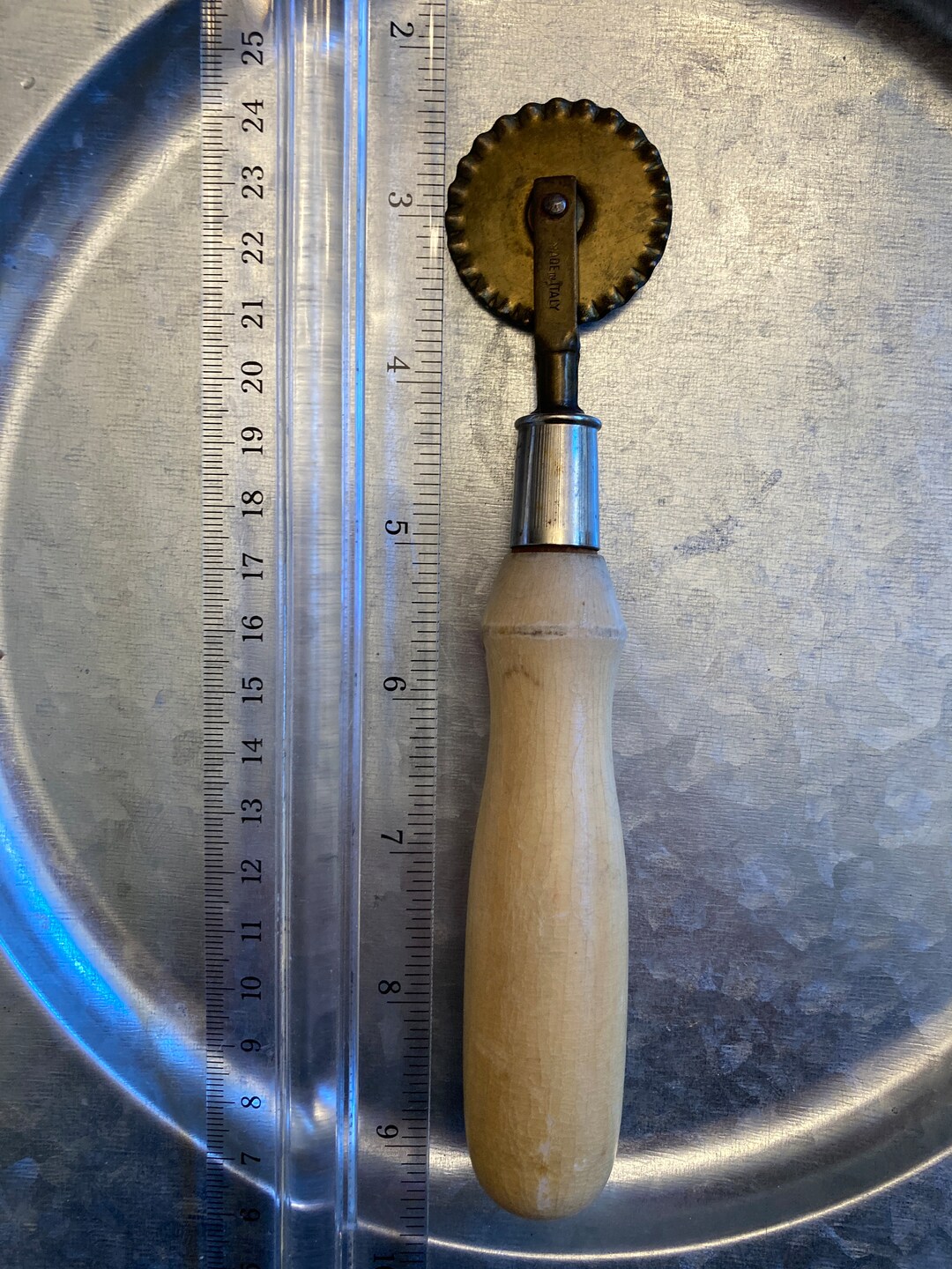 Vintage Pastry Crimping Tool, Made in Italy, Wood Handle, Metal Crimper