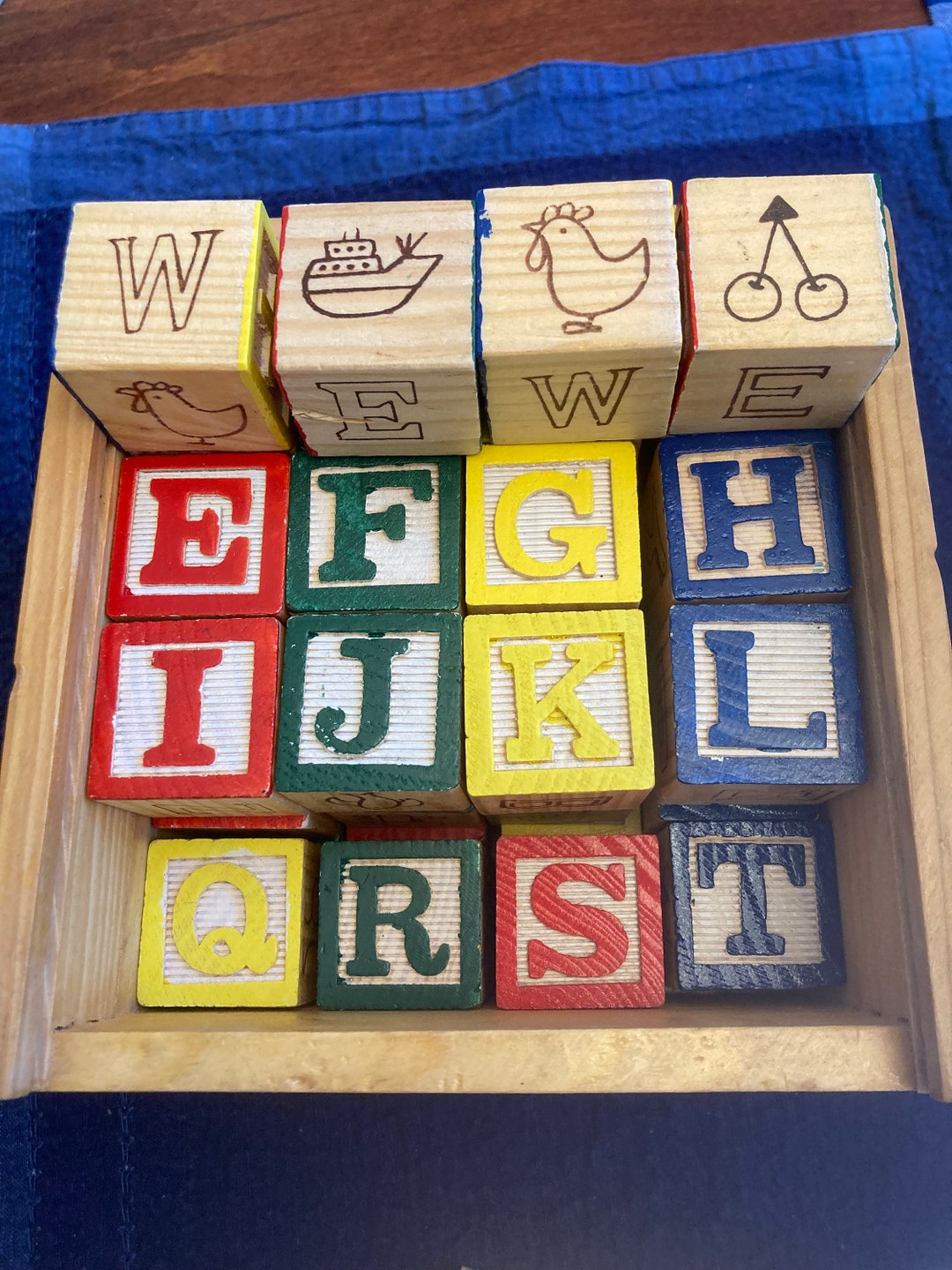 Vintage Painted Wood Blocks Etsy