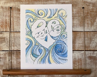 Peace Heart Watercolor Print