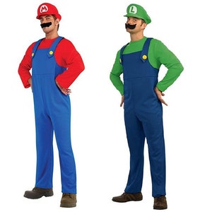 Super Luigi Brothers Bros Adult Costume Cosplay for Halloween Fancy Dress With Hat and Mustache