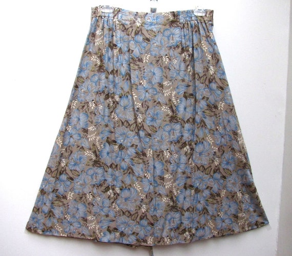Sag Harbor A-line Skirt Brown & Blue Floral Rayon… - image 4