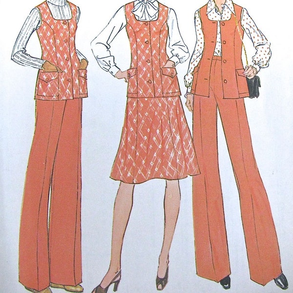 70’s Outfit Sewing Pattern Pants Skirt and Vest Simplicity 7305 Half Sizes 14 1/2 & 16 1/2 Uncut FF