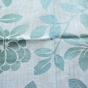 Floral Embroidered Linen Fabric Samples: Aqua Grovehurst, Set of 4