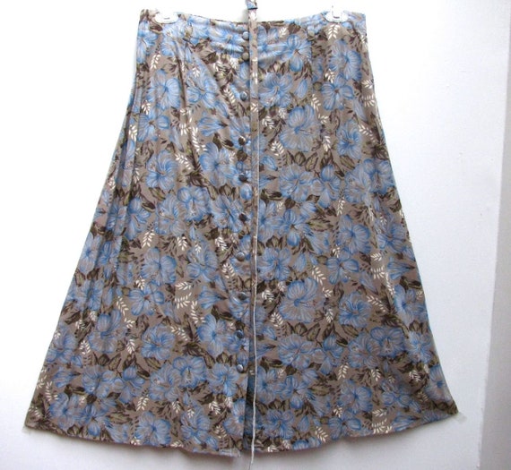 Sag Harbor A-line Skirt Brown & Blue Floral Rayon… - image 1