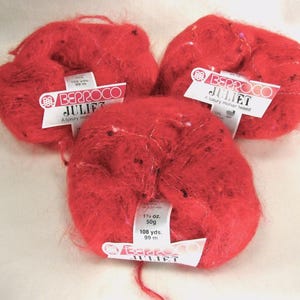 Red Mohair Yarn Vintage Berroco Juliet Mohair Tweed Yarn Made in England 50g Lot of 3