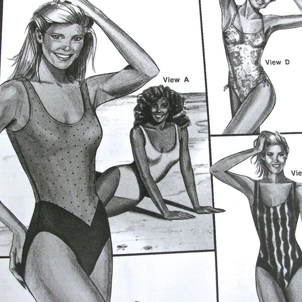 Maillots 80's One Piece Swimsuit Sewing Pattern Stretch & Sew 1378 Size 30-46 Uncut