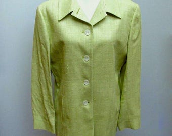 Vintage Silk Blazer Lime Green Ann Freedberg Nicole Lined Womens Size 12